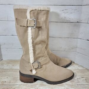 Lucky Brand Jacoba women's mid-calf boots in a dune/tan oiled suede US 8.5